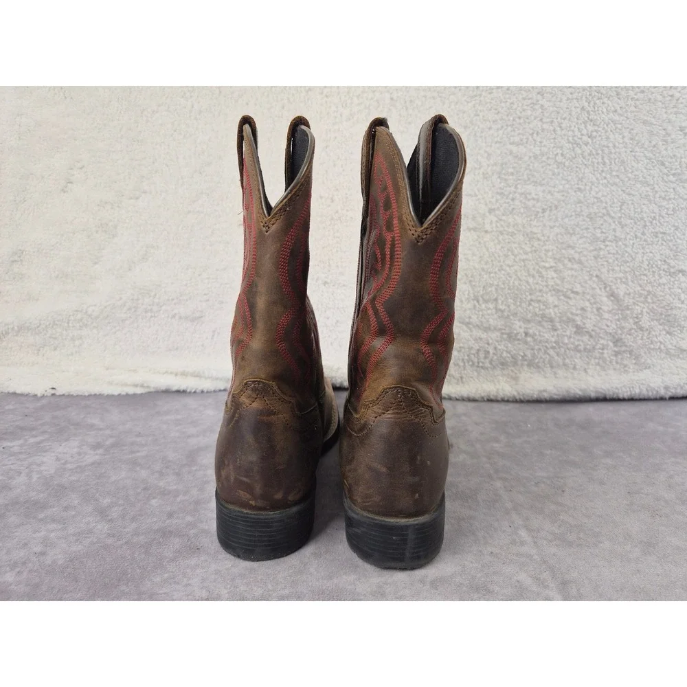 Ariat Kids Brown Leather Western Cowboy Boots Red Stitching 10004853 Size 1